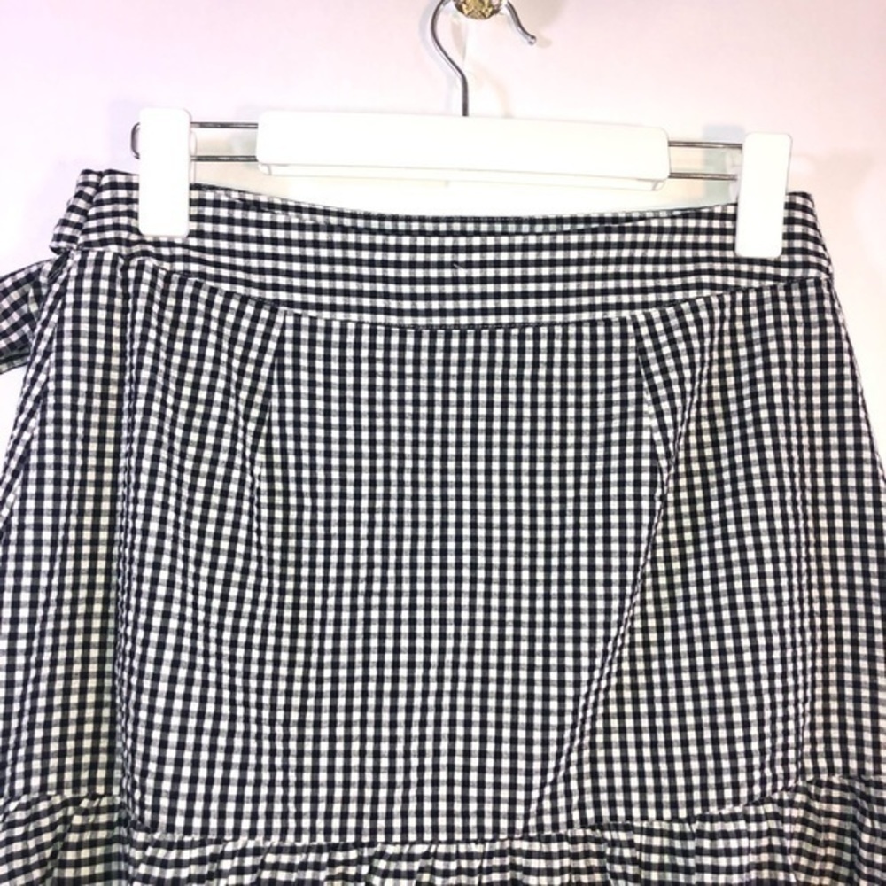 1901 Black & White Fall Gingham Ruffle Wrap Mini Skirt Size 4 - Picture 8 of 15